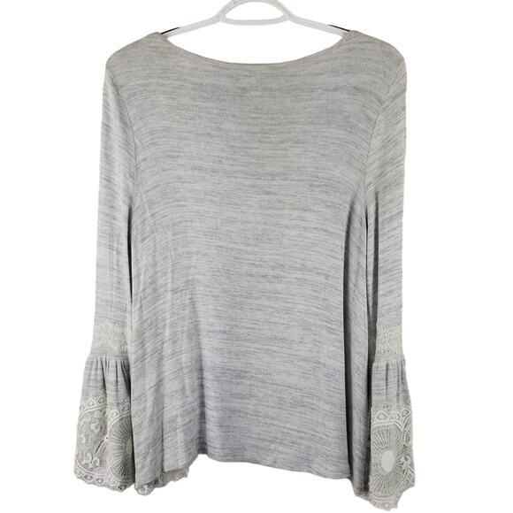 Alya Heather Gray Beautiful Lace Detail Lightweight Women's Sweater Top M - Picture 3 of 5